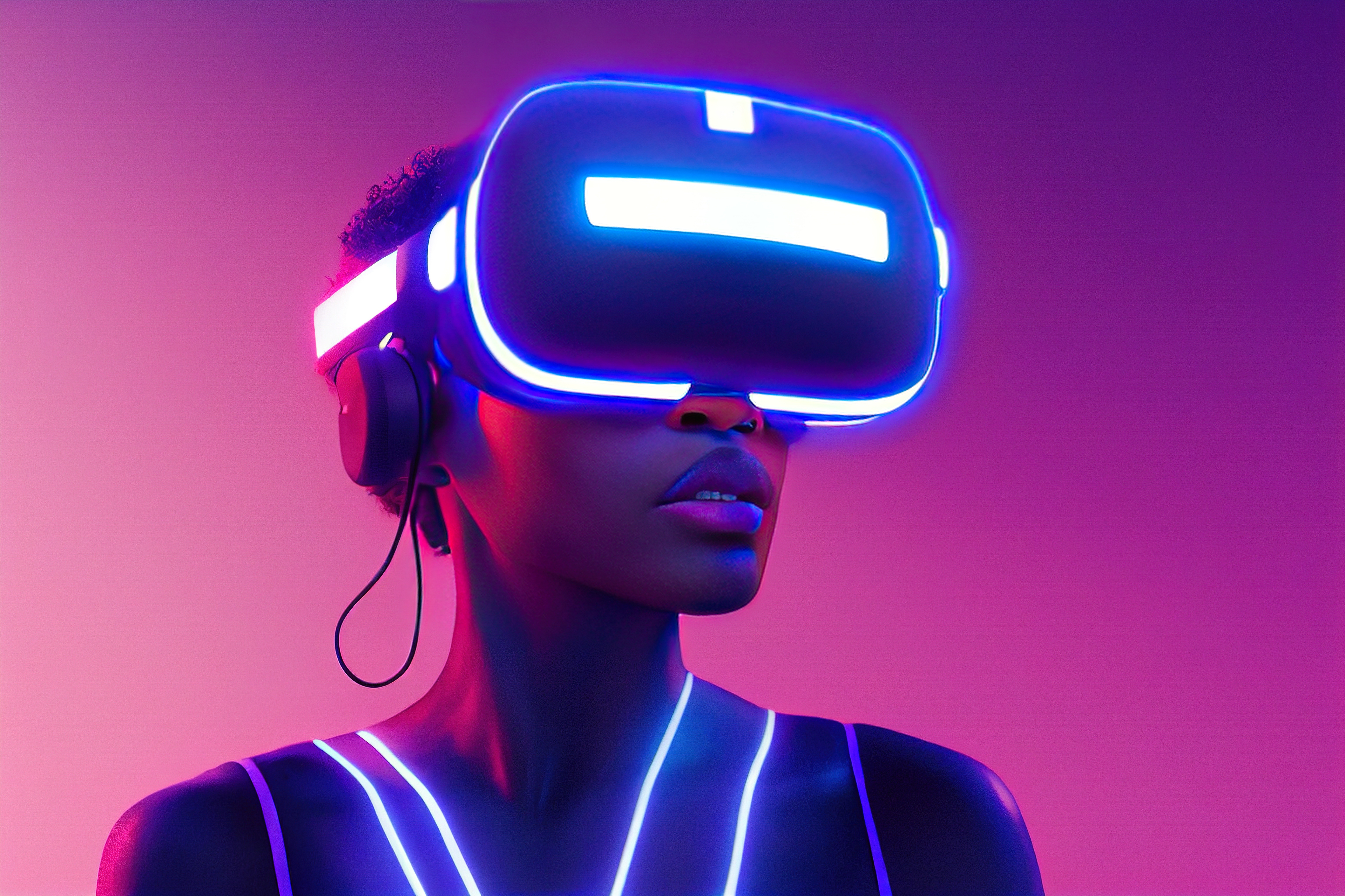 A woman wearing a VR headset. mindfulness